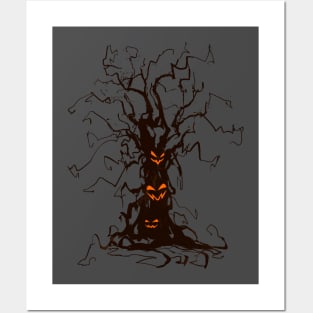 Halloween Horror Tree - Creepy Evil Faces Posters and Art